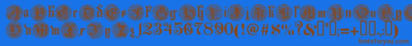 フォントMonarchi – 茶色の文字が青い背景にあります。