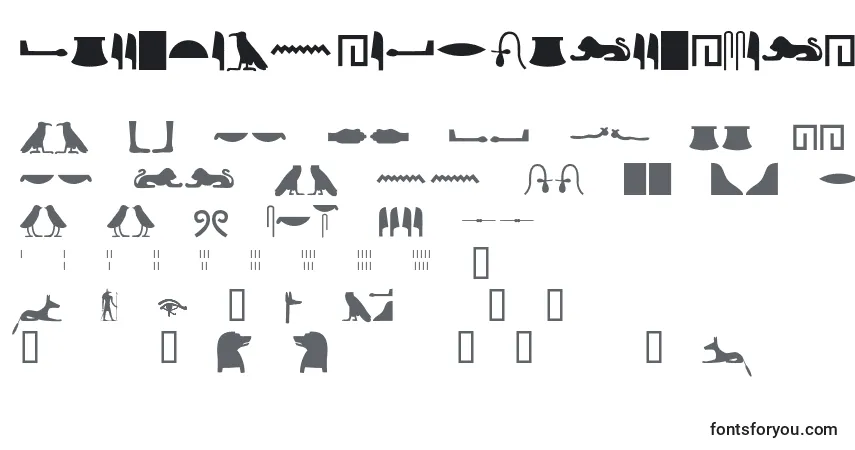 A fonte Egyptianhieroglyphssilhouet – alfabeto, números, caracteres especiais