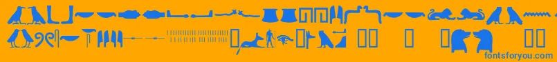 fuente Egyptianhieroglyphssilhouet – Fuentes Azules Sobre Fondo Naranja