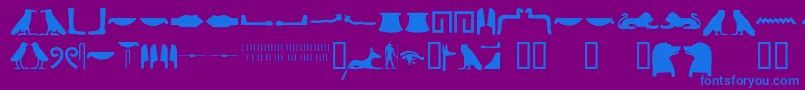 フォントEgyptianhieroglyphssilhouet – 紫色の背景に青い文字