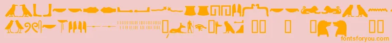 Egyptianhieroglyphssilhouet-Schriftart – Orangefarbene Schriften auf rosa Hintergrund