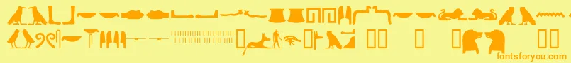 Egyptianhieroglyphssilhouet-Schriftart – Orangefarbene Schriften auf gelbem Hintergrund