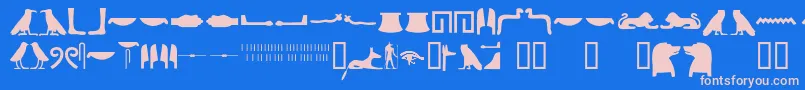 fuente Egyptianhieroglyphssilhouet – Fuentes Rosadas Sobre Fondo Azul