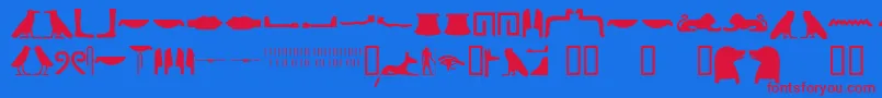 Egyptianhieroglyphssilhouet Font – Red Fonts on Blue Background