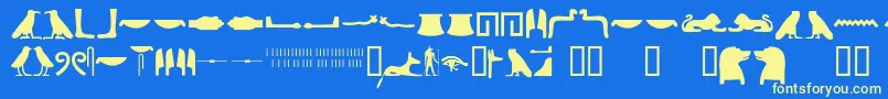 フォントEgyptianhieroglyphssilhouet – 黄色の文字、青い背景