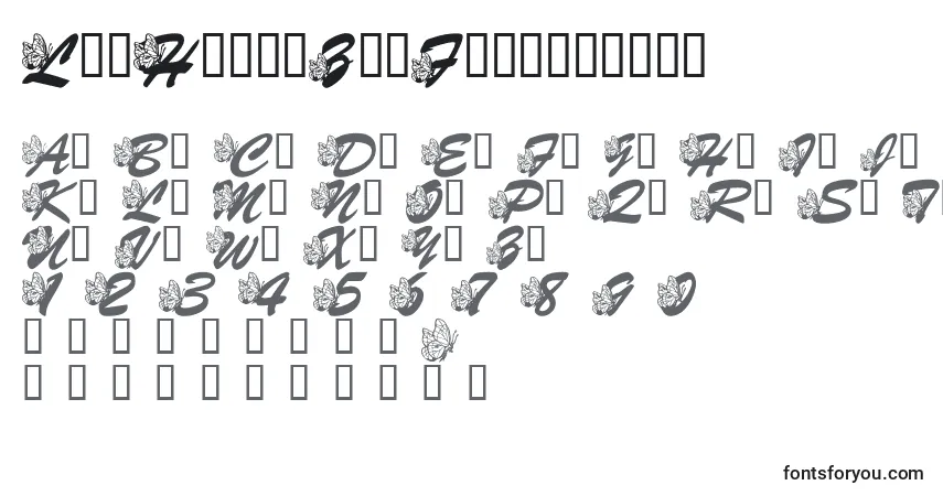 Czcionka LmsHogleZooFlutterbys – alfabet, cyfry, specjalne znaki