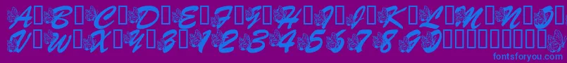 LmsHogleZooFlutterbys Font – Blue Fonts on Purple Background