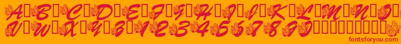 LmsHogleZooFlutterbys-Schriftart – Rote Schriften auf orangefarbenem Hintergrund