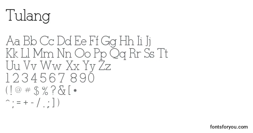 Schriftart Tulang – Alphabet, Zahlen, spezielle Symbole