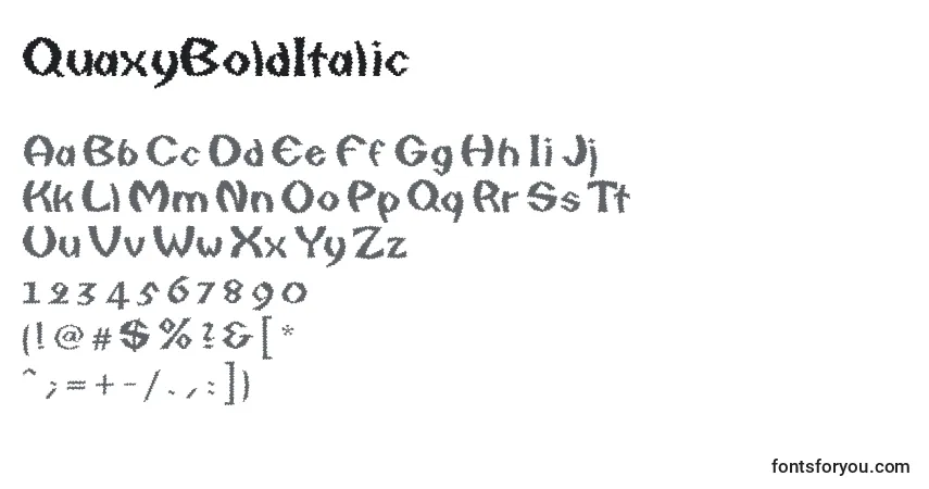 Czcionka QuaxyBoldItalic – alfabet, cyfry, specjalne znaki