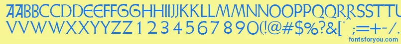 フォントWeissInitialenAlternates – 青い文字が黄色の背景にあります。