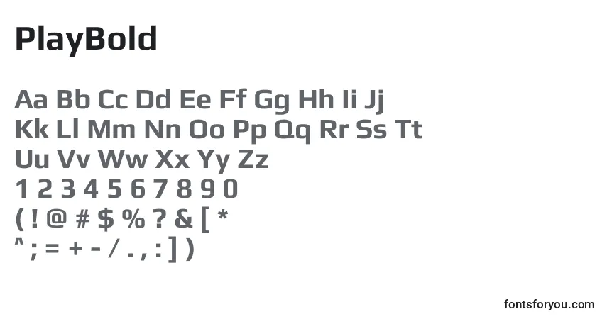 A fonte PlayBold – alfabeto, números, caracteres especiais