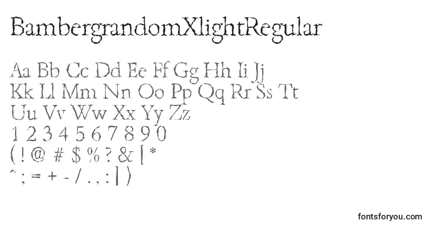 A fonte BambergrandomXlightRegular – alfabeto, números, caracteres especiais
