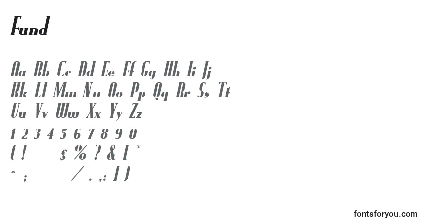 Czcionka Fund – alfabet, cyfry, specjalne znaki