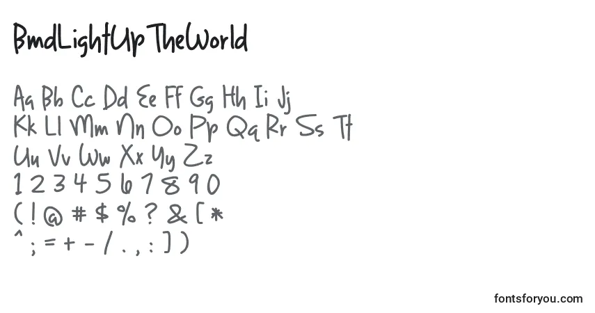 Schriftart BmdLightUpTheWorld – Alphabet, Zahlen, spezielle Symbole