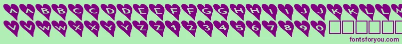 Czcionka Ashearts2b – fioletowe czcionki na zielonym tle