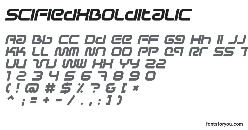 Czcionka SciFiedXBolditalic – alfabet, cyfry, specjalne znaki
