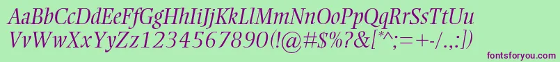 EllingtonmtstdLightitalic Font – Purple Fonts on Green Background