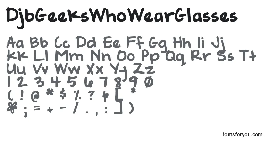 DjbGeeksWhoWearGlasses Font – alphabet, numbers, special characters