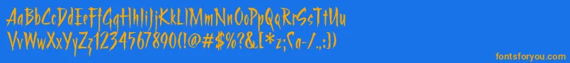 StrangeritcTt-Schriftart – Orangefarbene Schriften auf blauem Hintergrund