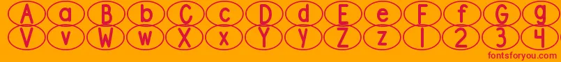 DjbStandardizedTestOval2 Font – Red Fonts on Orange Background