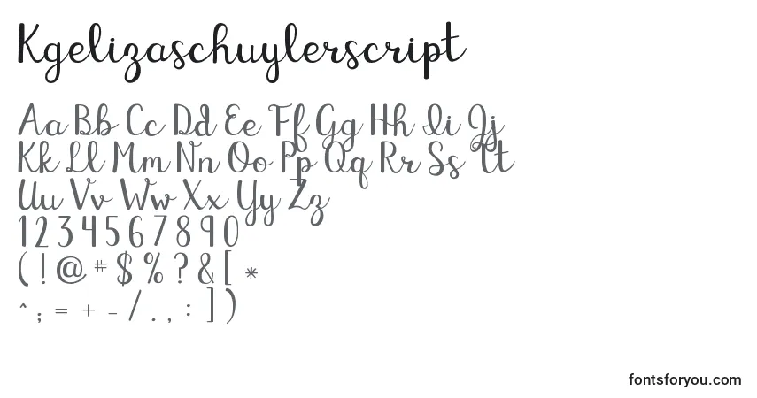 Czcionka Kgelizaschuylerscript – alfabet, cyfry, specjalne znaki