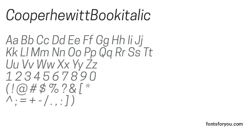 Шрифт CooperhewittBookitalic – алфавит, цифры, специальные символы