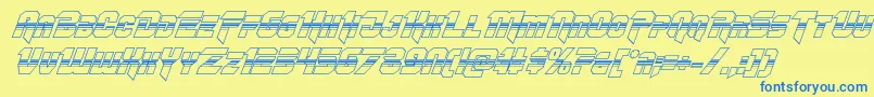 フォントOmegaforcehalf3Dital11 – 青い文字が黄色の背景にあります。
