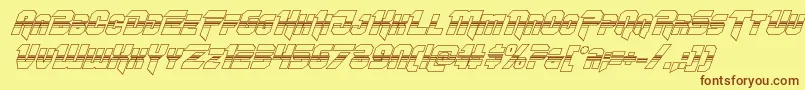 フォントOmegaforcehalf3Dital11 – 茶色の文字が黄色の背景にあります。