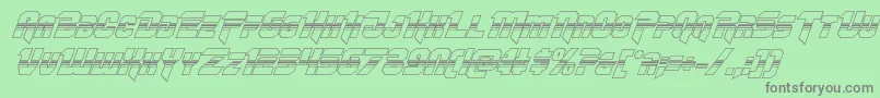 Omegaforcehalf3Dital11-fontti – harmaat kirjasimet vihreällä taustalla