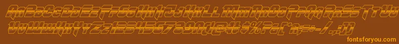 フォントOmegaforcehalf3Dital11 – オレンジ色の文字が茶色の背景にあります。