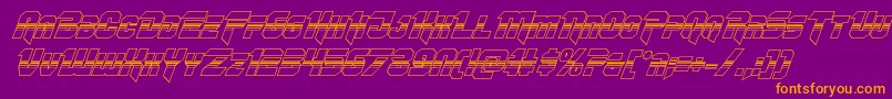 Omegaforcehalf3Dital11-Schriftart – Orangefarbene Schriften auf violettem Hintergrund