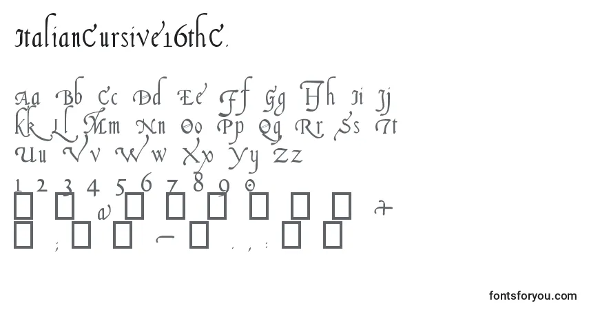 Czcionka ItalianCursive16thC. – alfabet, cyfry, specjalne znaki