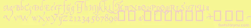 フォントItalianCursive16thC. – ピンクのフォント、黄色の背景