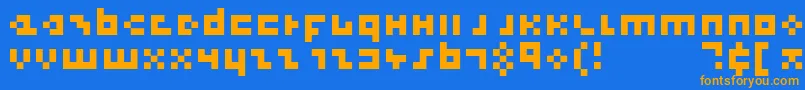 フォントCoolThreePixels – オレンジ色の文字が青い背景にあります。