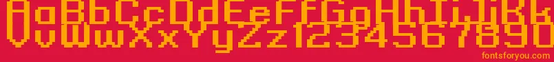 GrixelKyrou9RegularBoldXtnd-Schriftart – Orangefarbene Schriften auf rotem Hintergrund