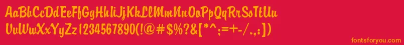 フォントBrandyscriptRegular – 赤い背景にオレンジの文字