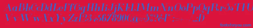 Fonte GlamorItalic – fontes azuis em um fundo vermelho
