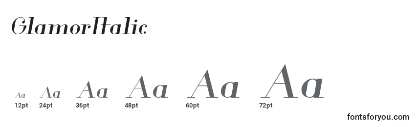 Размеры шрифта GlamorItalic