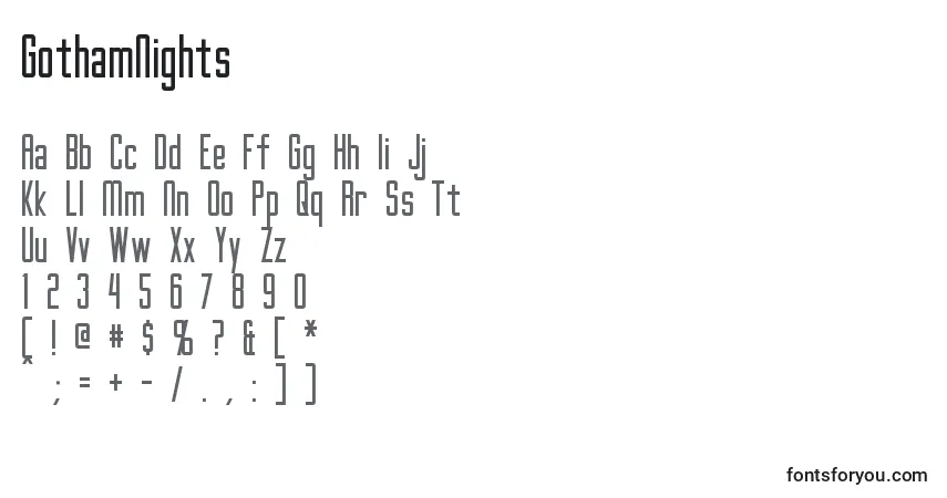Schriftart GothamNights – Alphabet, Zahlen, spezielle Symbole