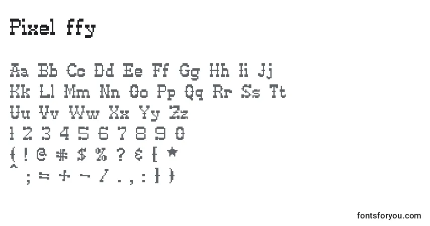 Schriftart Pixel ffy – Alphabet, Zahlen, spezielle Symbole