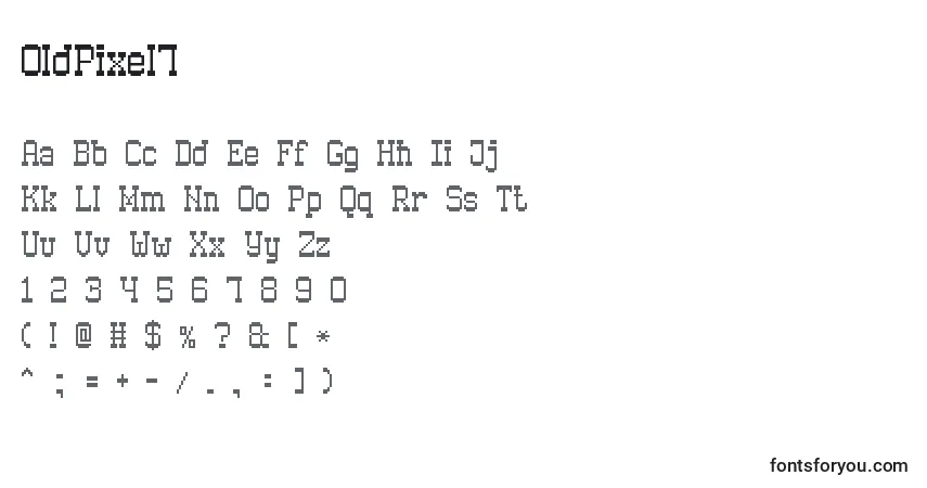 A fonte OldPixel7 – alfabeto, números, caracteres especiais