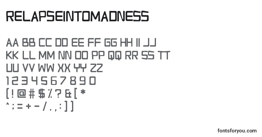 Czcionka RelapseIntoMadness – alfabet, cyfry, specjalne znaki