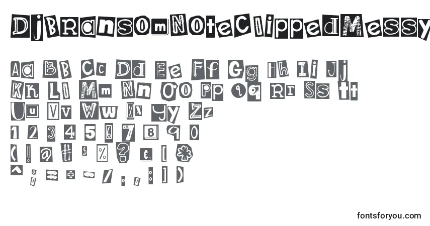 Czcionka DjbRansomNoteClippedMessy – alfabet, cyfry, specjalne znaki