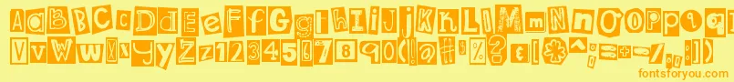 DjbRansomNoteClippedMessy Font – Orange Fonts on Yellow Background