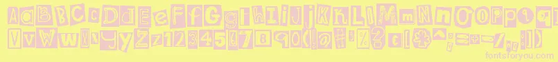 DjbRansomNoteClippedMessy Font – Pink Fonts on Yellow Background