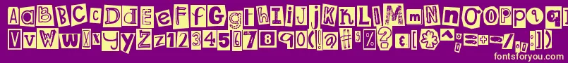 DjbRansomNoteClippedMessy Font – Yellow Fonts on Purple Background