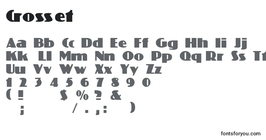 Schriftart Crosset – Alphabet, Zahlen, spezielle Symbole