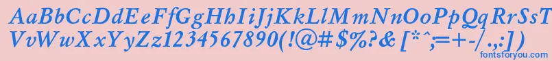 Myslt-Schriftart – Blaue Schriften auf rosa Hintergrund