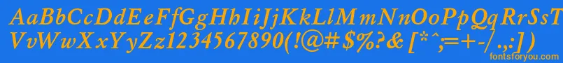 Myslt-Schriftart – Orangefarbene Schriften auf blauem Hintergrund